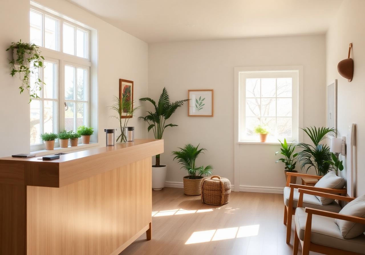Sunlit reception area of the Natural Healing Center of Iowa clinic
